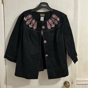 NWT Bob Mackie Women Wearable Art 3/4 Sleeve Black Swing Jacket. Size 3X